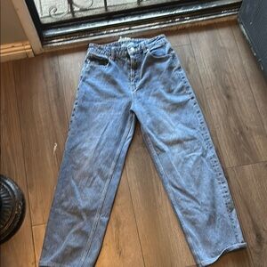 Relaxed Fit Blue Jeans with Cropped Length